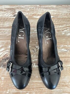 AGL Attilio Giusti Leombruni Leather Buckle Black Pumps 39.5 (9-9.5) - EUC